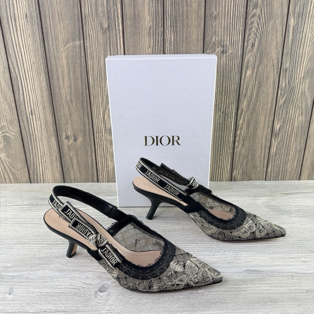 Christian Dior J'Adior Butterfly Lurex Slingback Pumps Black Gold 41.5 Box
